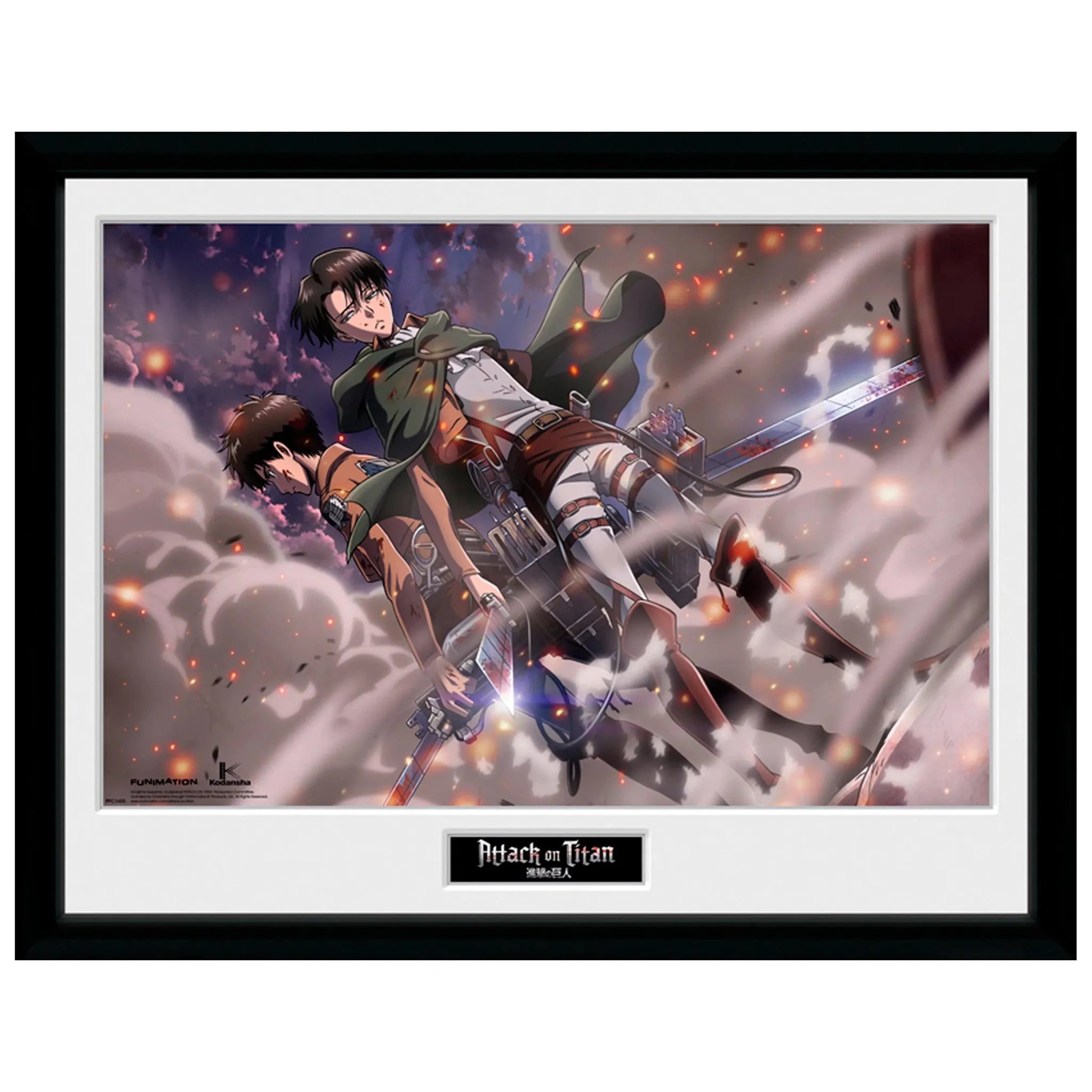 Attack-on-Titan-Eren-Levi-Smoke-Blast-Framed-Poster-13_5-x-17_5-ABYstyle Attack on Titan - Eren & Levi Smoke Blast Framed Poster (13.5" x 17.5") - ABYstyle - Image 1