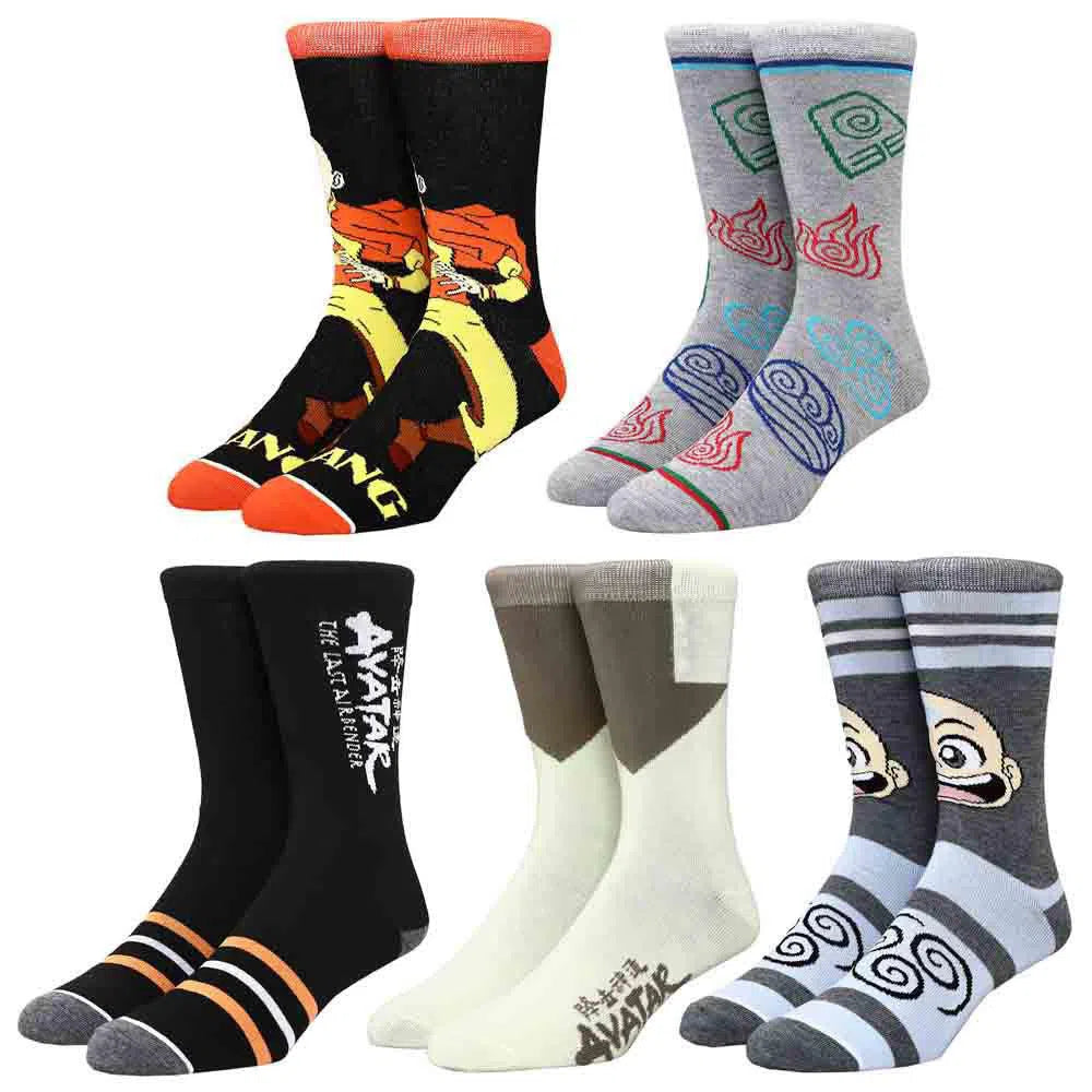 Avatar-The-Last-Airbender-Aang-Bending-Symbols-Crew-Socks-5-Pairs-Bioworld Avatar: The Last Airbender - Aang & Bending Symbols Crew Socks (5 Pairs) - Bioworld - Image 1