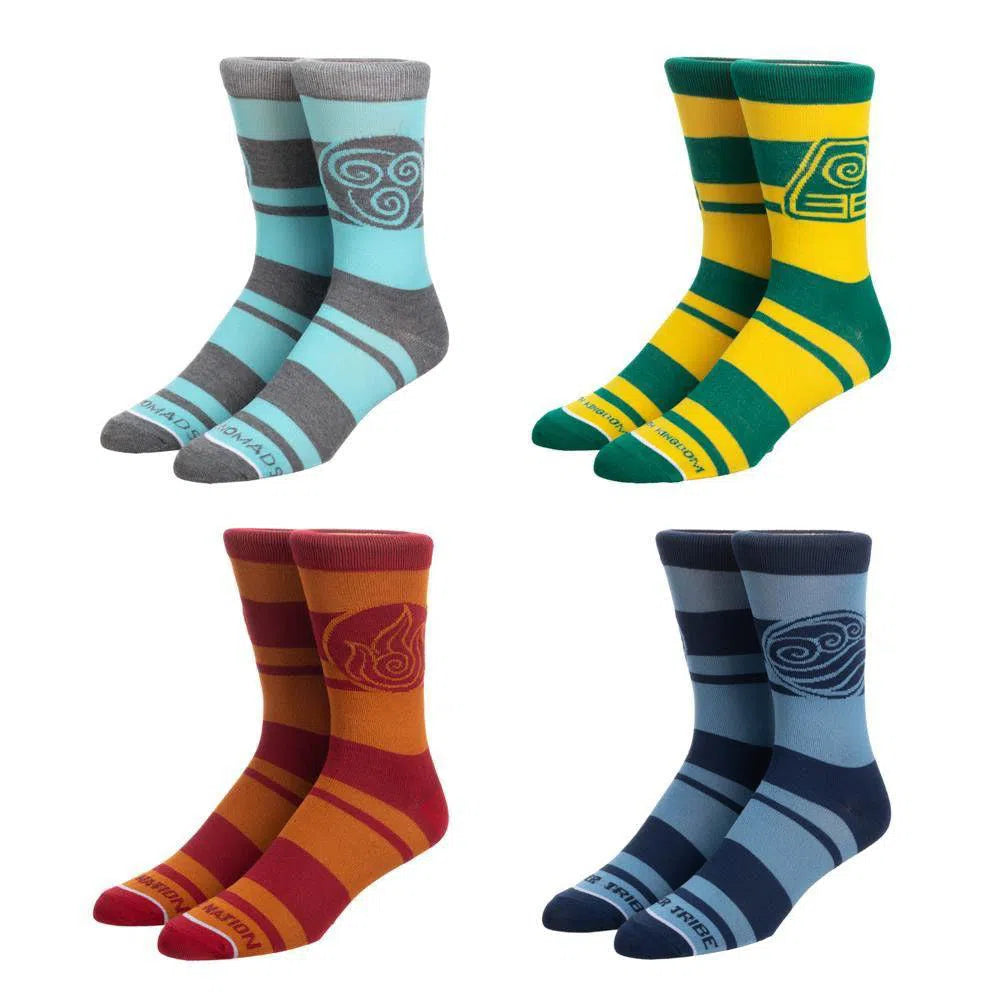 Avatar-The-Last-Airbender-Four-Nations-Crew-Socks-4-Pairs-Bioworld-Water-Tribe-Earth-Kingdom-Fire-Nation-Air-Nomads Avatar: The Last Airbender - Four Nations Crew Socks (4 Pairs) - Bioworld - Water Tribe, Earth Kingdom, Fire Nation, Air Nomads - Image 1