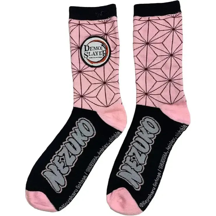 Demon-Slayer-Pink-Nezuko-Kimono-Pattern-Crew-Socks-Culturefly Demon Slayer - Pink Nezuko Kimono Pattern Crew Socks - Culturefly - Image 1