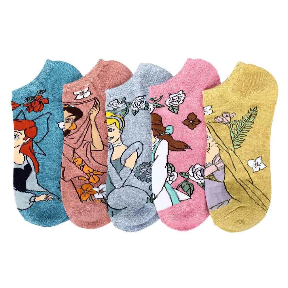 Disney-Princess-Floral-Ankle-Socks-5-Pairs-Bioworld Disney - Princess Floral Ankle Socks (5 Pairs) - Bioworld - Image 1