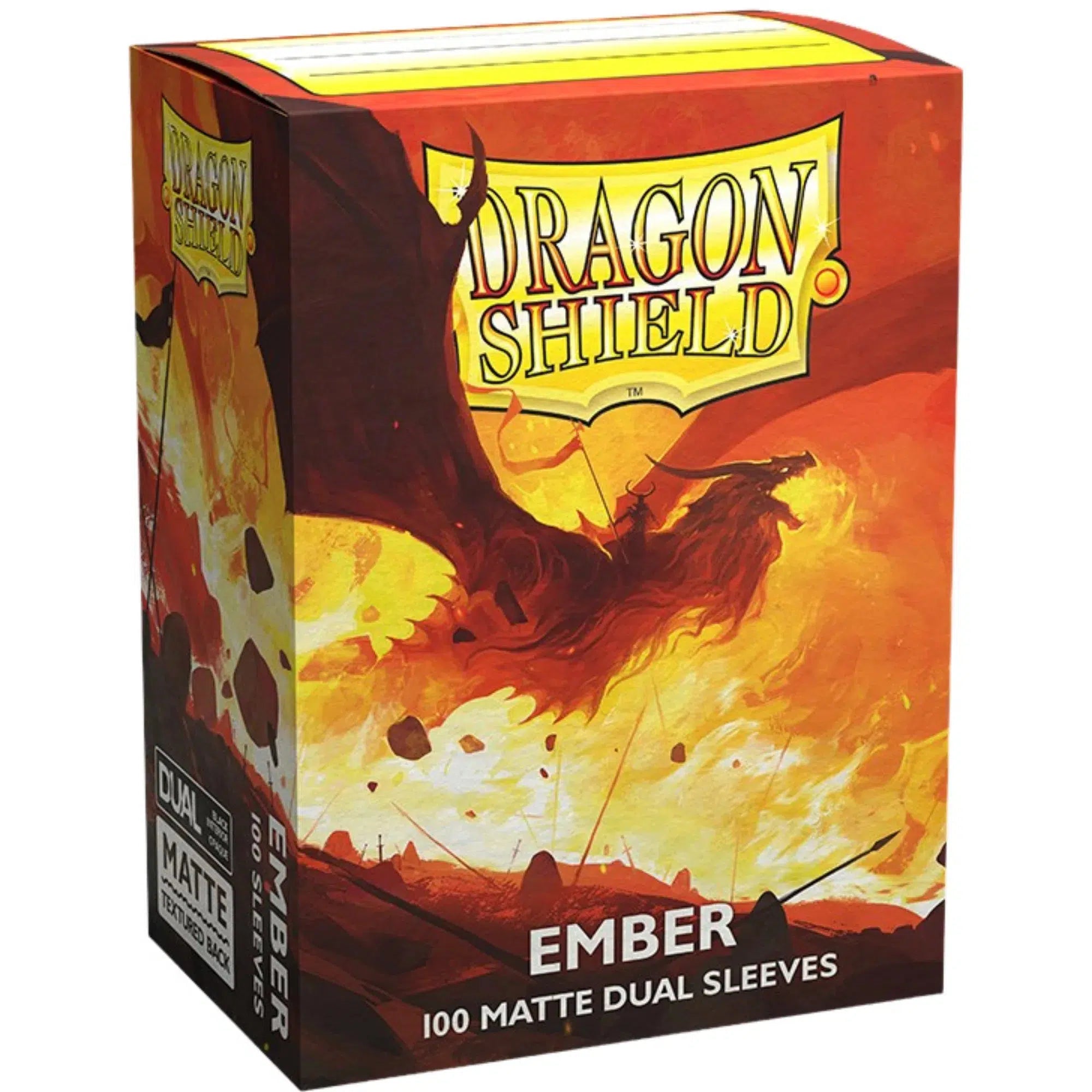 Dragon-Shield-Ember-Dual-Colored-Protective-Card-Sleeves-Matte-Red-Black-100-Count-Standard-Size Dragon Shield - Ember Dual Colored Protective Card Sleeves (Matte, Red & Black, 100 Count, Standard Size) - Image 1