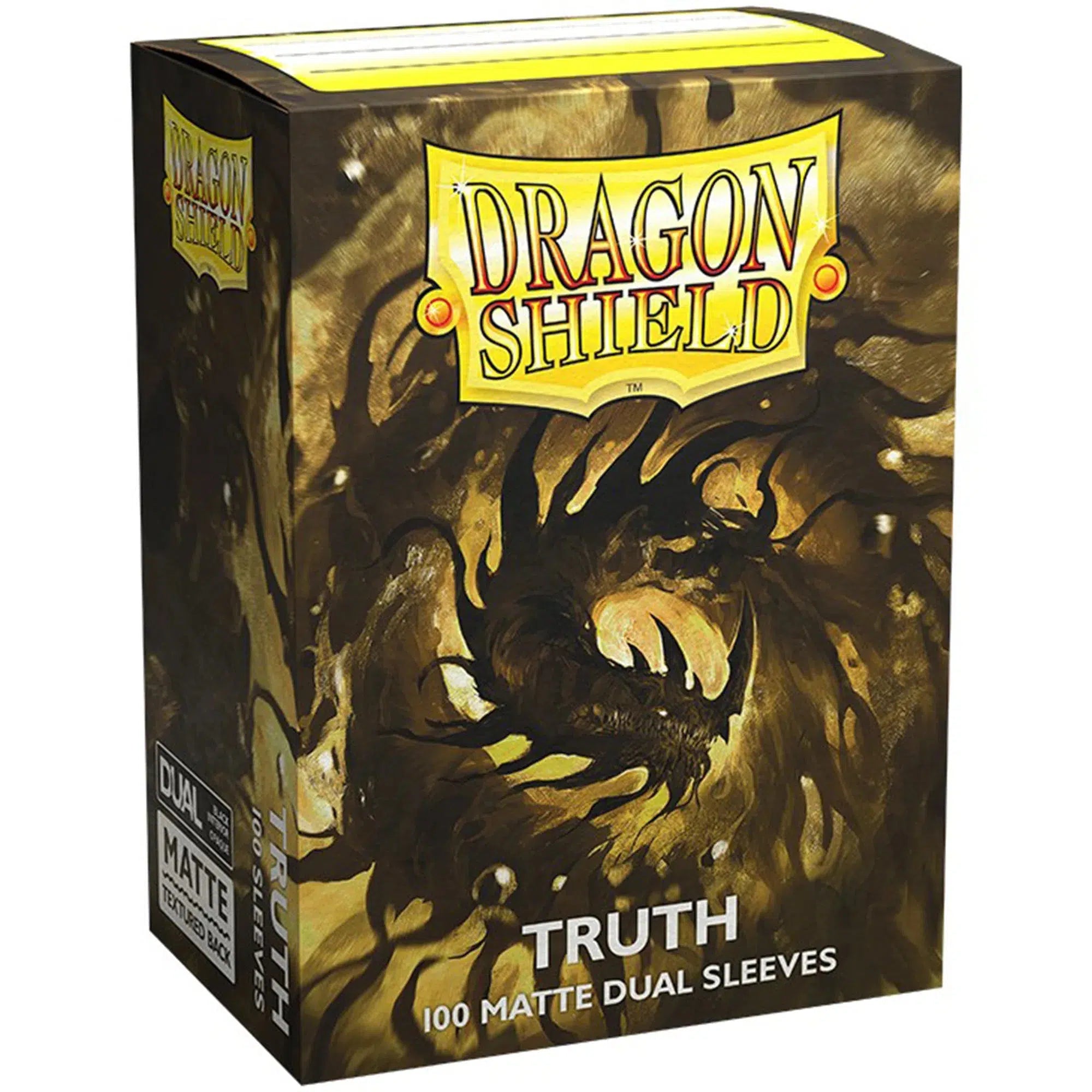 Dragon-Shield-Truth-Dual-Colored-Protective-Card-Sleeves-Matte-Gold-Black-100-Count-Standard-Size Dragon Shield - Truth Dual Colored Protective Card Sleeves (Matte, Gold & Black, 100 Count, Standard Size) - Image 1