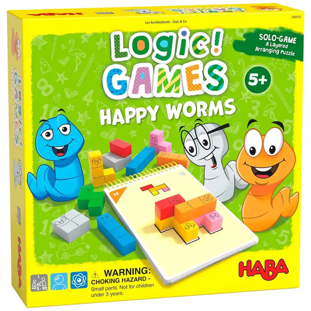 Happy-Worms-Brain-Teasing-Stacking-Puzzle-Game-for-Children-1-Player-Ages-5-HABA-Logic-GAMES-Series Happy Worms - Brain Teasing Stacking Puzzle Game for Children (1 Player, Ages 5+) - HABA - Logic! GAMES Series - Image 1
