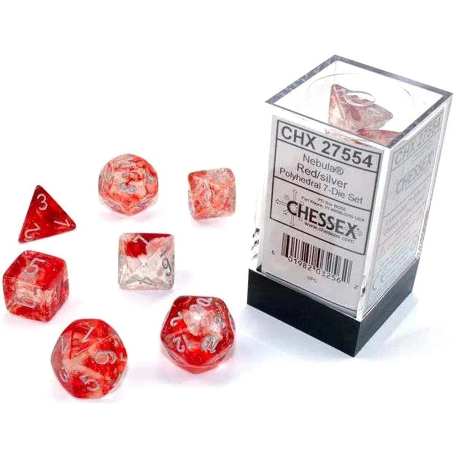 Luminary-RedSilver-Dice-Set-7-Dice-Polyhedral-Chessex-Nebula-Series Luminary Red/Silver Dice Set (7 Dice, Polyhedral) - Chessex - Nebula Series - Image 1