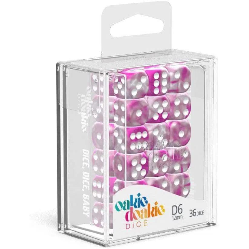 Magnolia-D6-Dice-Set-36-Dice-12mm-Pink-White-Oakie-Doakie-Dice Magnolia D6 Dice Set (36 Dice, 12mm, Pink & White) - Oakie Doakie Dice - Image 1