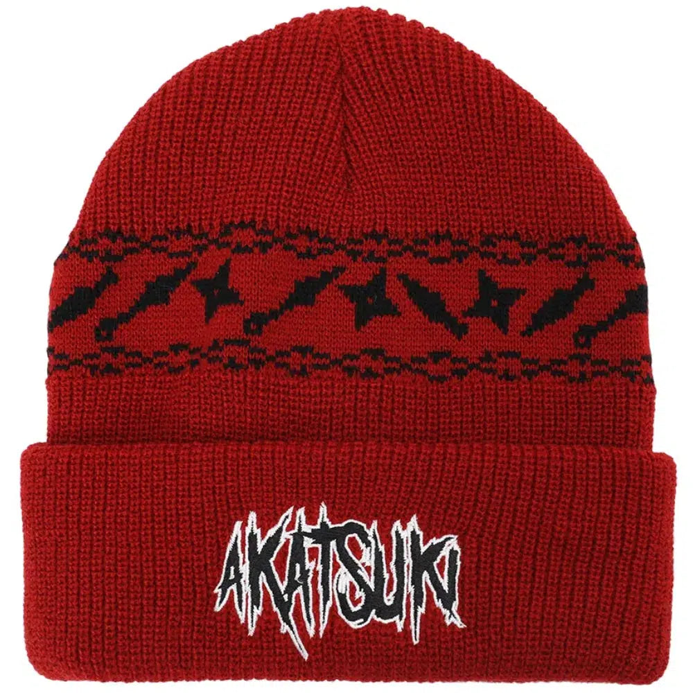 Naruto-Akatsuki-Red-Cuff-Beanie-Hat-Embroidered-Bioworld Naruto - Akatsuki Red Cuff Beanie Hat (Embroidered) - Bioworld - Image 1