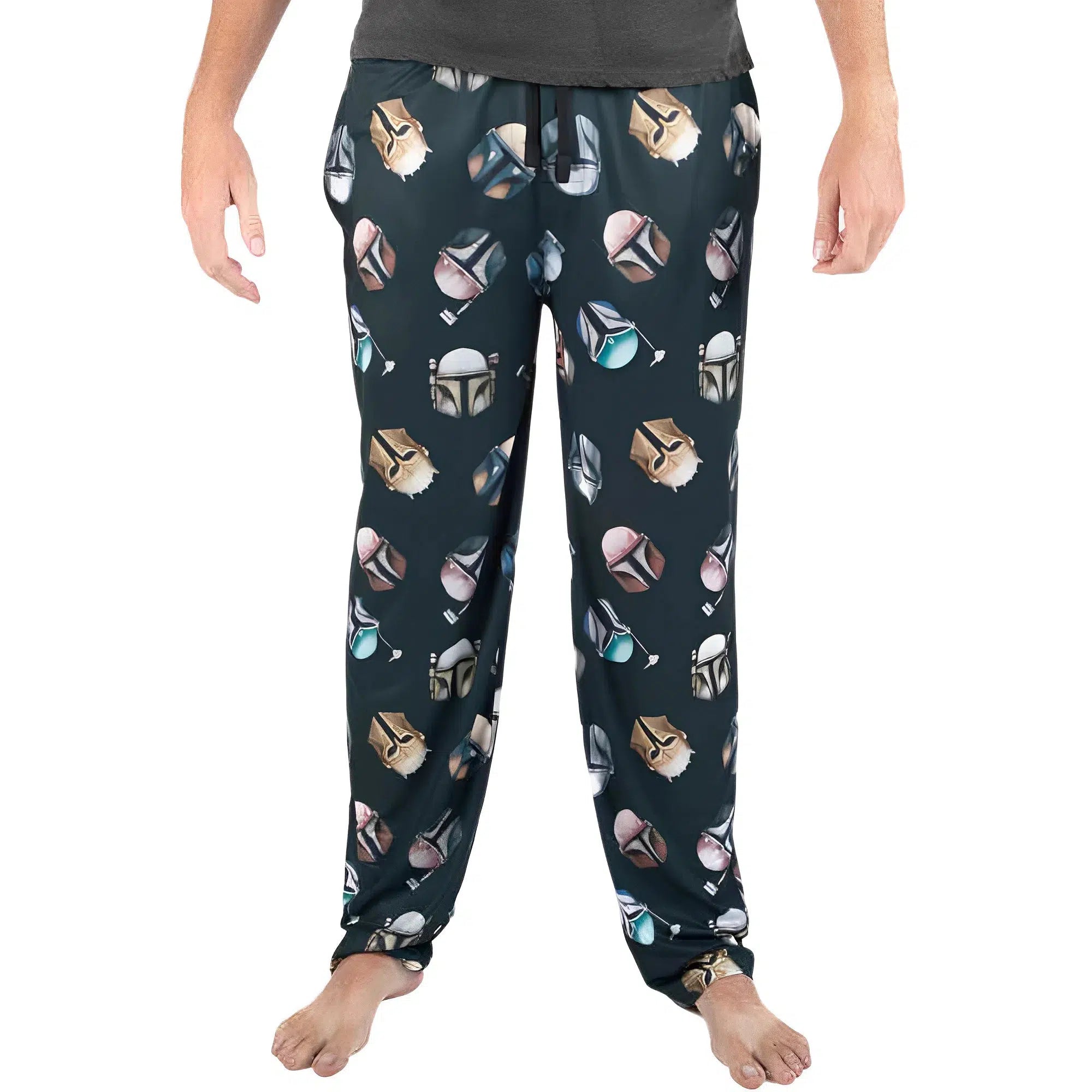 Star-Wars-The-Mandalorian-Different-Mandalorian-Helmets-Pajama-Pants-All-Over-Print-Bioworld Star Wars: The Mandalorian - Different Mandalorian Helmets Pajama Pants (All Over Print) - Bioworld - Image 1