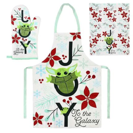 Star Wars: The Mandalorian - Grogu "Joy To the Galaxy" Christmas Kitchen Gift Set - Bioworld - Apron, Oven Mitt & Towel