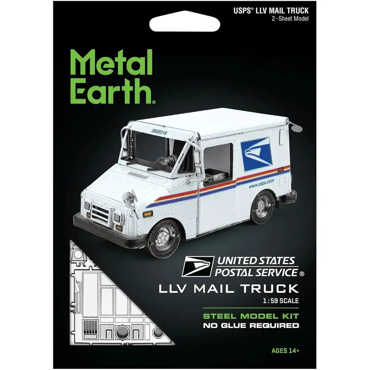 USPS-Grumman-LLV-Mail-Truck-Figure-Model-Kit-159-Scale-Steel-Moderate-Difficulty-Fascinations-Metal-Earth-Series USPS - Grumman LLV Mail Truck Figure Model Kit (1:59 Scale, Steel, Moderate Difficulty) - Fascinations - Metal Earth Series - Image 1